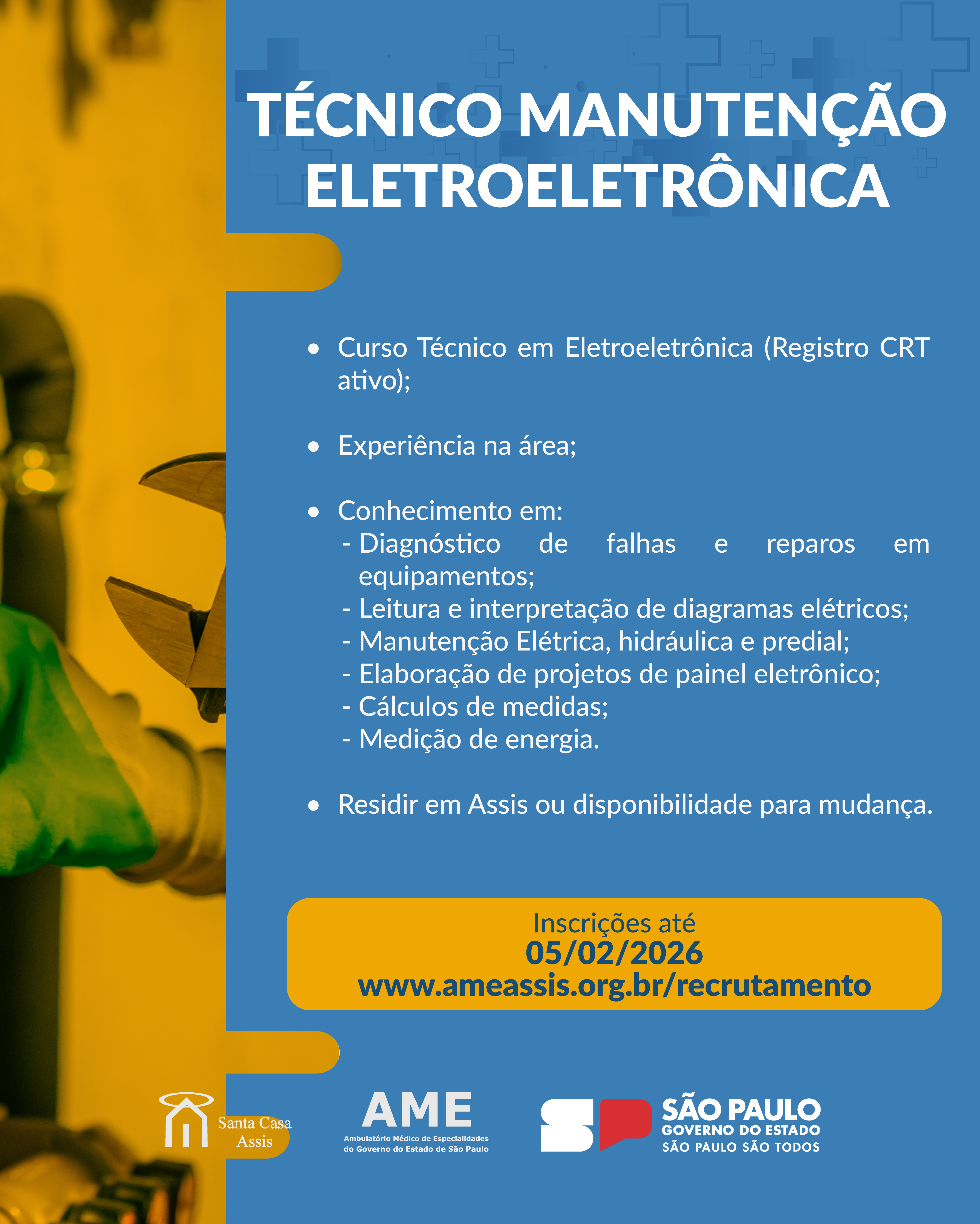 OPORTUNIDADE - TÉCNICO MANUTENÇÃO ELETROELETRÔNICA